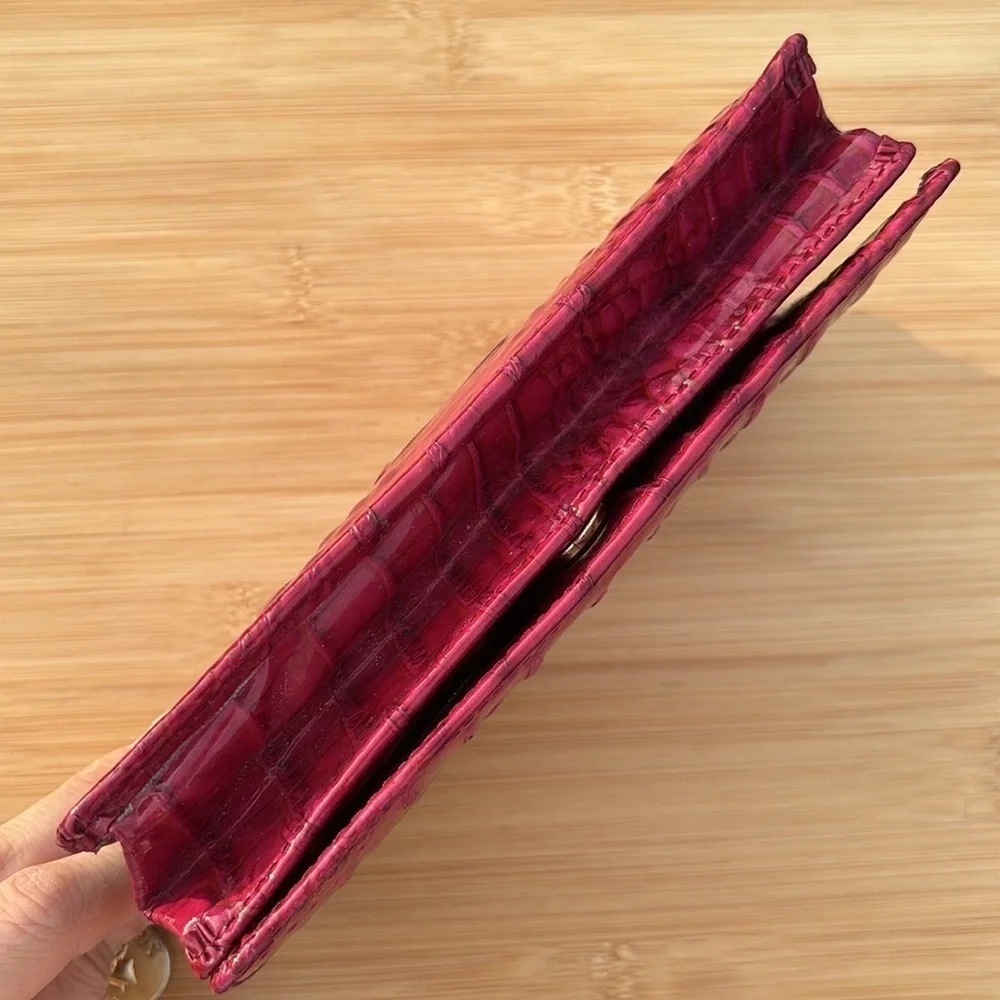 Brahmin Vintage Genuine Leather Magenta Bifold Snap Close Wallet Charm & Tassel